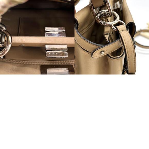 Fendi Peekaboo Leather Crossbody Bag Beige Silver - Picture 5 of 5